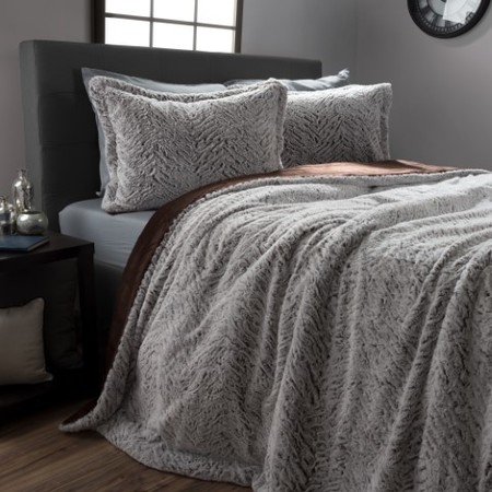 HASTINGS HOME Hastings Home King Faux Mink Fur Comforter Set 549812UYD